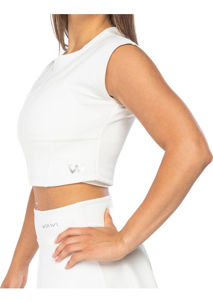 Kadın Spor Fit Rahat Tişört Esnek Crop Top - Unique Beyaz