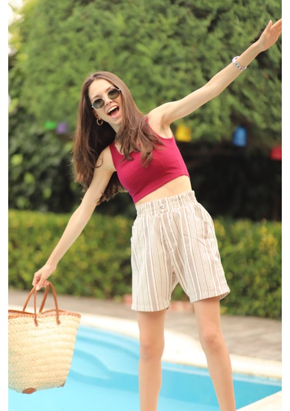 Woman Cizgili Dokuma Short fiyatları