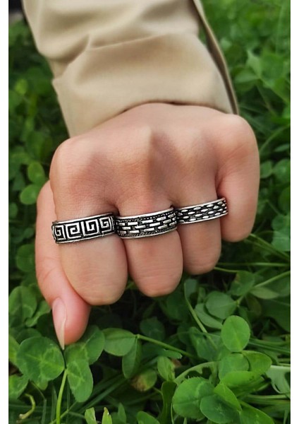 Unisex Gümüş Kaplama Ayarlanabilir Yüzük Set