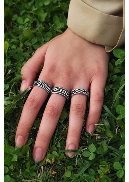 Unisex Gümüş Kaplama Ayarlanabilir Yüzük Set