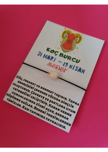Koç Burcu Sedef Doğal Taşlı Ip Burç Bilekliği