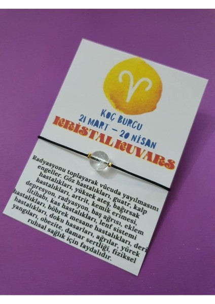 Koç Burcu Kristal Kuvars Doğal Taşlı Ip Burç Bilekliği