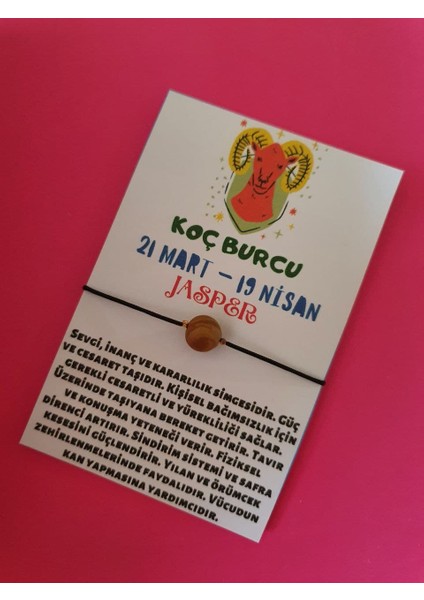 Koç Burcu Jasper Doğal Taşlı Ip Burç Bilekliği
