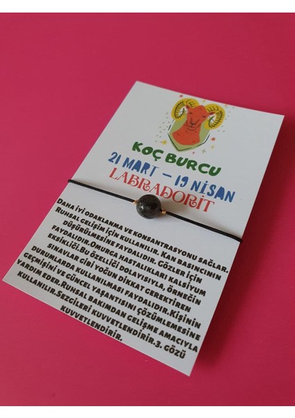 Koç Burcu Labradorit Doğal Taşlı Ip Burç Bilekliği