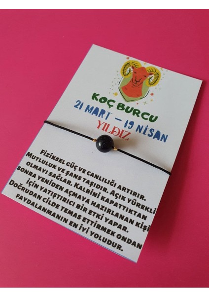 Koç Burcu Yıldız Doğal Taşlı Ip Burç Bilekliği