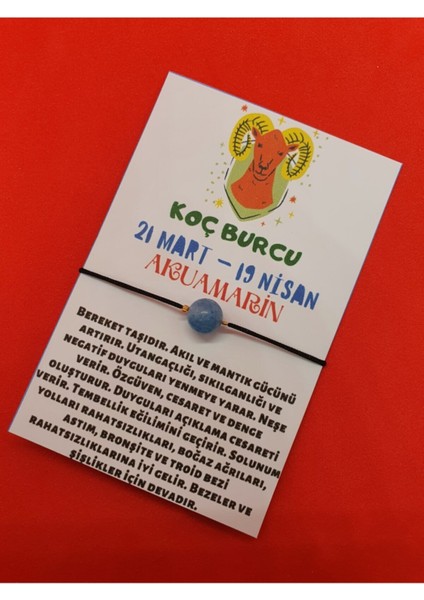 Koç Burcu Akuamarin Doğal Taşlı Ip Burç Bilekliği 8mm