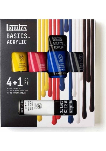 Basics Akrilik Boya Seti 4 Renk x 75 ml + 118 ml Beyaz Ana Renkler