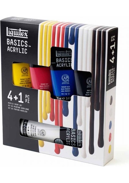 Basics Akrilik Boya Seti 4 Renk x 75 ml + 118 ml Beyaz Ana Renkler fiyatları