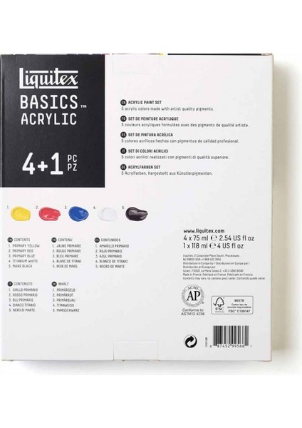 Basics Akrilik Boya Seti 4 Renk x 75 ml + 118 ml Beyaz Ana Renkler modelleri