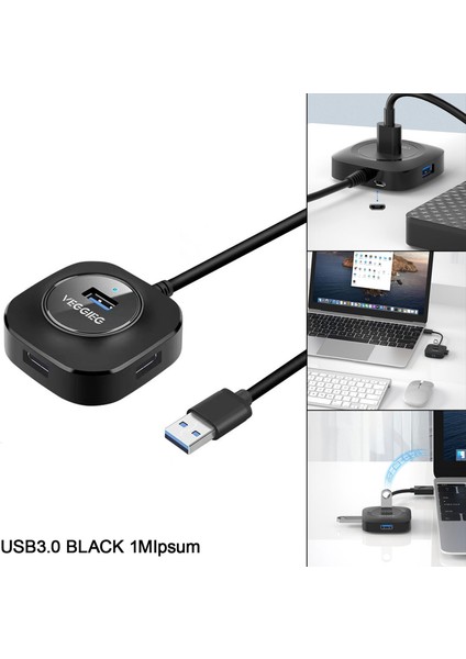 4 Port USB Hub Multiport Yüksek Hızlı Taşınabilir Genişletici Pc Klavye Fare Için USB 3.0 Siyah 1 M (Yurt Dışından)