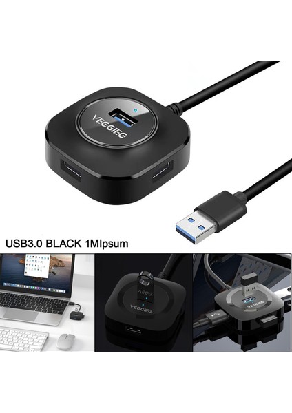 4 Port USB Hub Multiport Yüksek Hızlı Taşınabilir Genişletici Pc Klavye Fare Için USB 3.0 Siyah 1 M (Yurt Dışından)