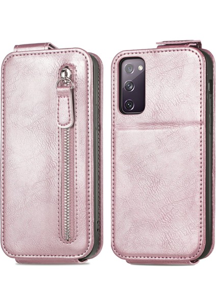 Galaxy S20 Fe 5g / S20 Lite 4g Için Fermuarlı Cüzdan Tasarımlı Pu + Tpu Telefon Kılıfı - Pembe (Yurt Dışından)
