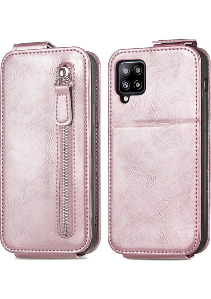 Galaxy A42 5g Için Fermuarlı Cüzdan Tasarımlı Pu + Tpu Telefon Kılıfı - Pembe (Yurt Dışından)