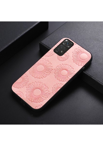 Xiaomi Redmi Note 11 / Note 11S 4G İçin Ayçiçeği Desenli Pu Deri Telefon Kılıfı - Pembe (Yurt Dışından) fırsatları