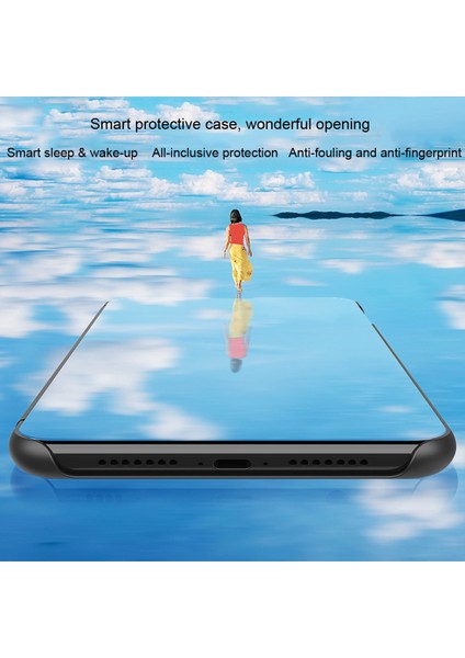 iPhone 12 / 12 Pro 6.1 İnch İçin Aynalı Deri Telefon Kılıfı - Koyu Mor (Yurt Dışından)