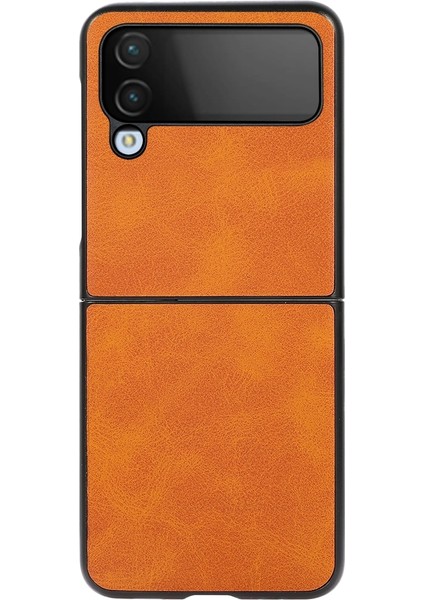 Galaxy Z Flip 4 İçin Çift Renkli Deri Telefon Kılıfı - Turuncu (Yurt Dışından)