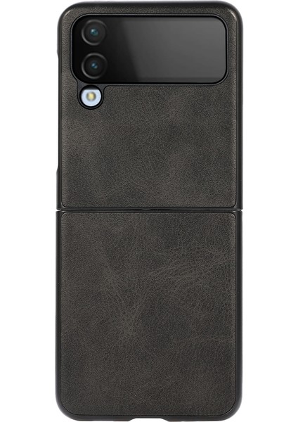 Galaxy Z Flip 4 İçin Çift Renkli Deri Telefon Kılıfı - Siyah (Yurt Dışından)