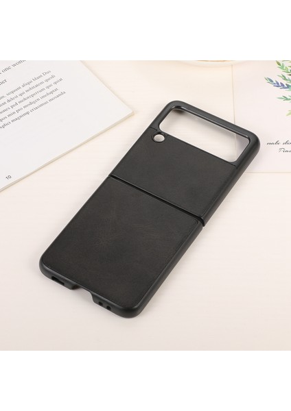 Galaxy Z Flip 3 5G İçin Çift Renkli Deri Telefon Kılıfı - Siyah (Yurt Dışından)