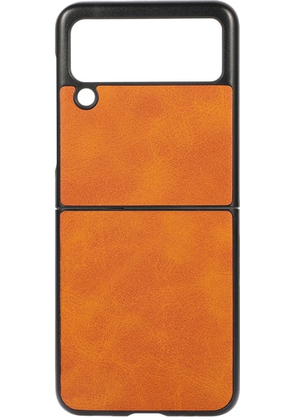 Galaxy Z Flip 3 5G İçin Çift Renkli Deri Telefon Kılıfı - Turuncu (Yurt Dışından)