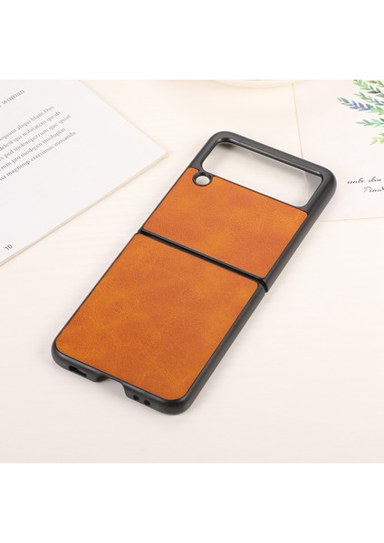 Galaxy Z Flip 3 5G İçin Çift Renkli Deri Telefon Kılıfı - Turuncu (Yurt Dışından)