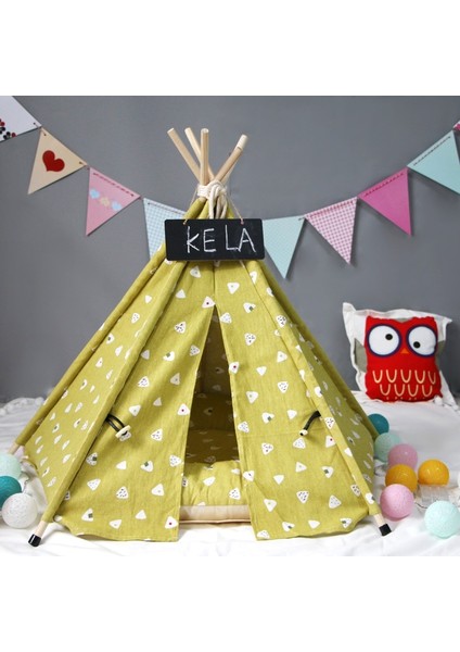 Pamuk Tuval Evcil Çadırı Kedi ve Yastıklı Köpek Yatağı Özellikler: Küçük 40*40*50 cm (Sarı Üçgen) (Yurt Dışından) fiyatları