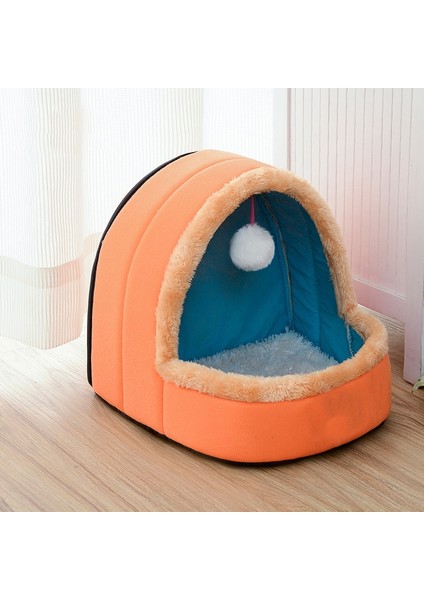 Pet Köpek Kedi Sıcak Yumuşak Yatak Pet Yastık Köpek Kennel Kedi Kalesi Katlanabilir Köpek Yavru Evi Boyut: S (Turuncu) (Yurt Dışından)