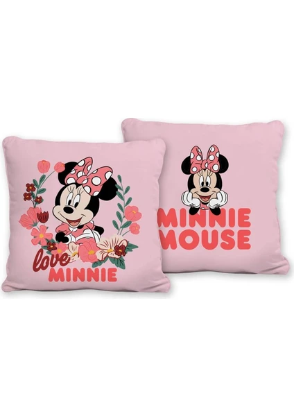 Lisanslı Kırlent Minnie Pink Flower 40X40