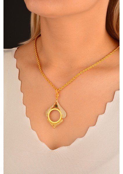 Cebeci 14 Ayar Yeşil Taşlı Çerçeveli Altın Kolye Ucu fiyatları