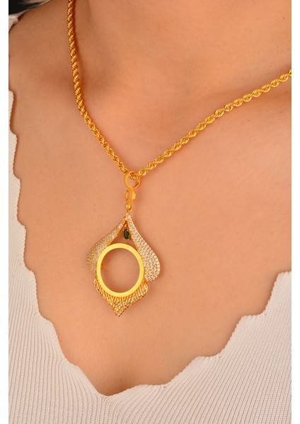 Cebeci 14 Ayar Yeşil Taşlı Çerçeveli Altın Kolye Ucu modelleri