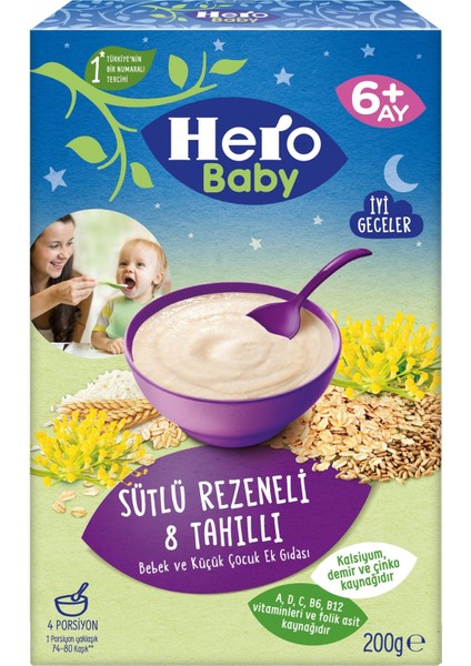 Hero Baby Kaşık Maması 200GR Gece Sütlü Rezeneli 8 Tahıllı 5 Li Set