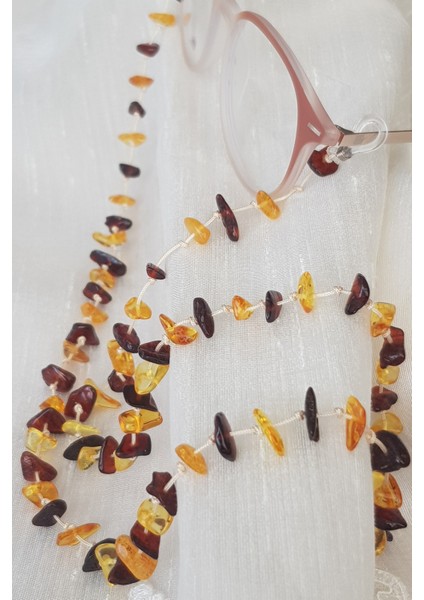 Damla Kehribar Gözlük Askısı Ipi Karamel Vişne Renk 80 cm