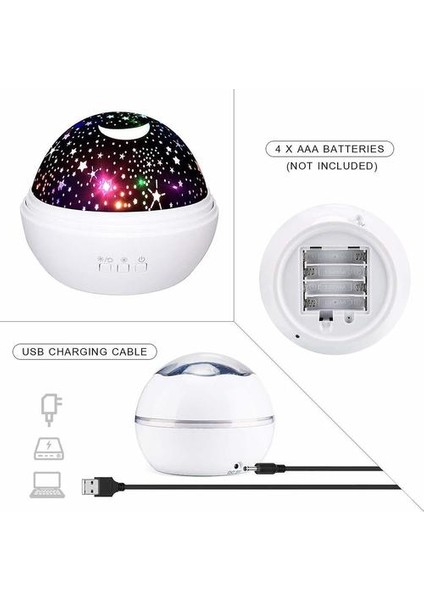 Yıldız Projektör Lambası Dönen LED Yıldızlı Gökyüzü Projektör Çocuk, 8 Romantik Işık Gece Lambası Çocuk Lamba Bebek Uyku Uyku Relax Veya Parti Için Aıds, (Beyaz) (Yurt Dışından)