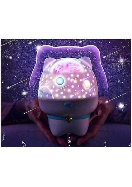 USB Şarj Dönen Yıldızlı Gökyüzü Projeksiyon Uzaktan Kumanda Bluetooth Müzik Sensörü Yatak Odası Gece Lambası (Beyaz) (Yurt Dışından)
