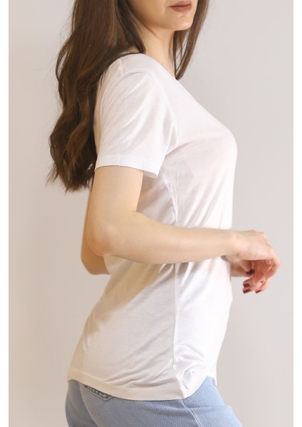 V Yaka Viskon Tişört Beyaz - 1017.275. fırsatları