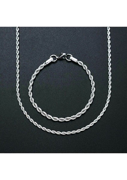 Unisex Gümüş Kaplama Kalın Burgu Kolye Bileklik Set fiyatları