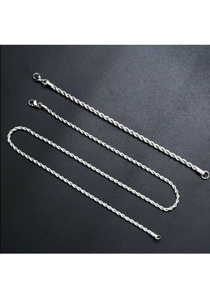 Unisex Gümüş Kaplama Kalın Burgu Kolye Bileklik Set fırsatları