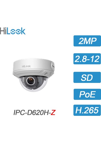 Hılook IPC-D620H-Z 2mpix, 2,8-12MM Motorize Lens, H265+,30MT Gece Görüşü, Poe, IP67, IK10, Dome Ip Kamera