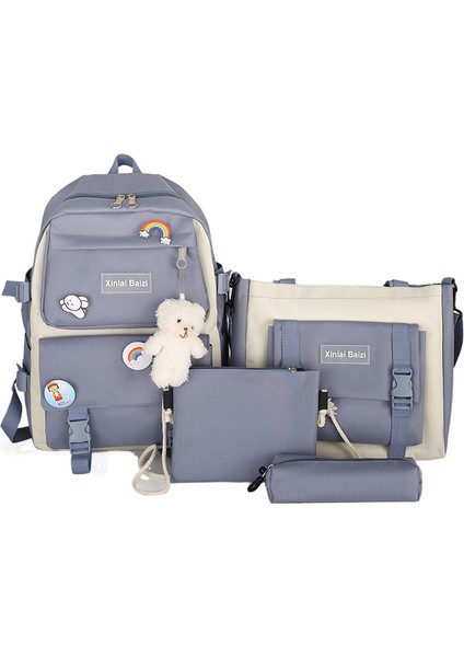 Kolej Tarzı Okul Çantasının Kore Versiyonu Modaya Uygun Tuval Dört Parçalı Sırt Çantası Büyük Kapasiteli Sırt Çantası (Yurt Dışından)