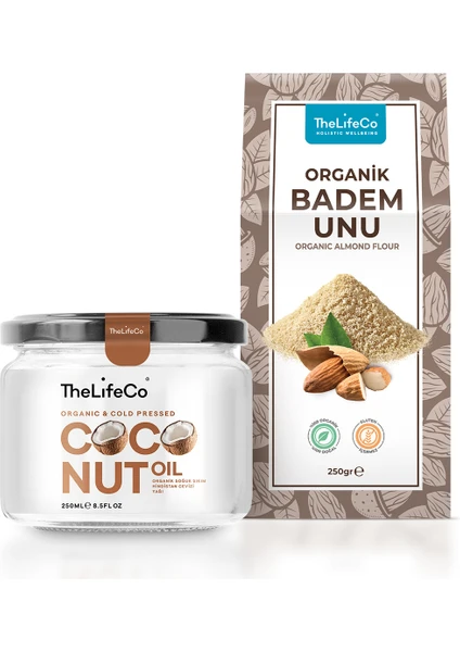 Organik Badem Unu 250 gr (Glutensiz, Katkısız, Vegan) + TheLifeCo Organik Hindistan Cevizi Yağı 250 ml (Soğuk Sıkım, Vegan)