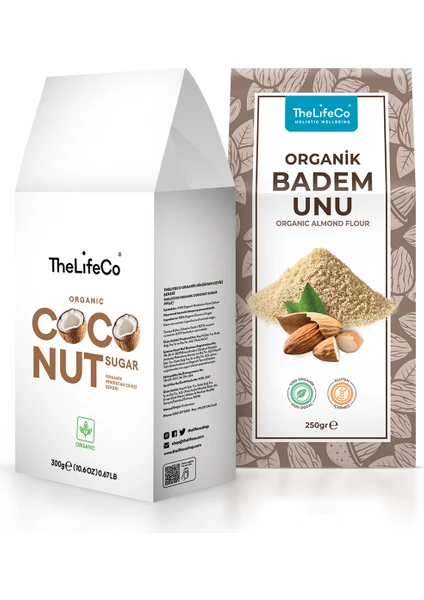 Organik Badem Unu 250 gr (Glutensiz, Katkısız, Doğal) + TheLifeCo Organik Hindistan Cevizi Şekeri 300 gr