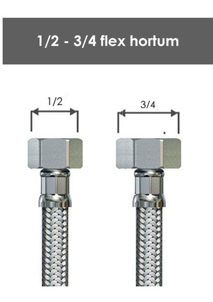 Nalbur Center 1/2 - 3/4 Çelik Fle x Bağlantı Hortum 50 Cm