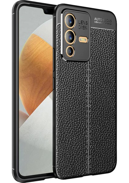 Vivo V23 5g Leather Serisi Deri Efekt Silikon Kılıf - Siyah