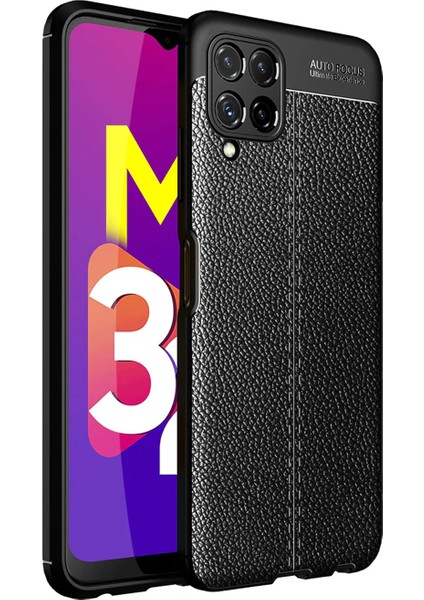 Samsung Galaxy M32 Leather Serisi Deri Efekt Silikon Kılıf - Siyah