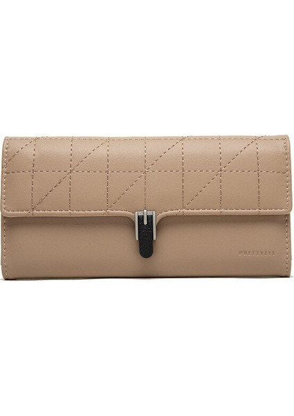 Kadın Uzun Cüzdan Pu Ekose Toka Basit Çanta Büyük Kapasiteli Üç Katlı Cüzdan(Yurt Dışından)