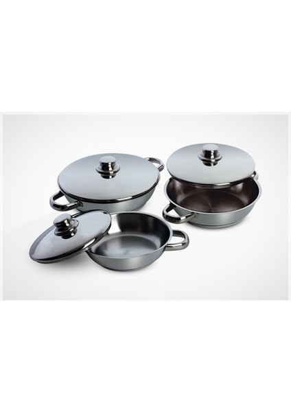 6 Parça Çelik Kapaklı Omlet Set 16-18-20 cm