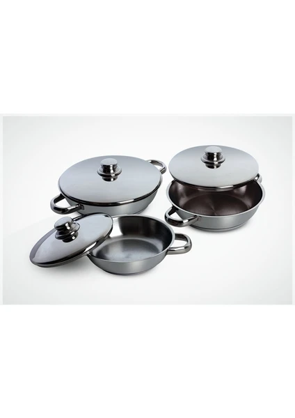 6 Parça Çelik Kapaklı Omlet Set 16-18-20 cm