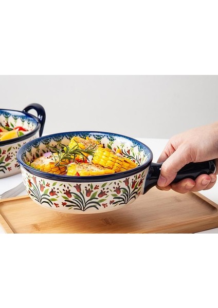 Retro Binoral Çorba Kase Ev Pizza Seramik Fırın Mikrodalga Fırın Pan Nordic Sofra Rabergle Plate | (Mavi) (Yurt Dışından) indirimleri