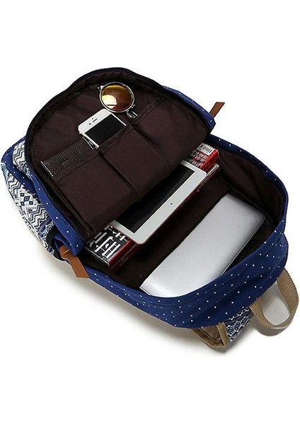 Tuval Sırt Çantası 7 Parça Set Geri Baskılı Ortaokul Öğrenci Schoolbag (Kraliyet Mavisi) fiyatları