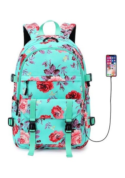 Gündelik Öğrenci Schoolbag Baskı Su Geçirmez Sırt Çantası (Yeşil) (Yurt Dışından)