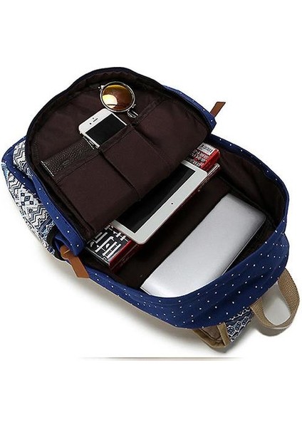 Tuval Sırt Çantası Kadın Rahat Öğrenci Schoolbag Üç Parçalı Set (Gri)